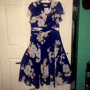 Floral chiffon dress (Navy)
